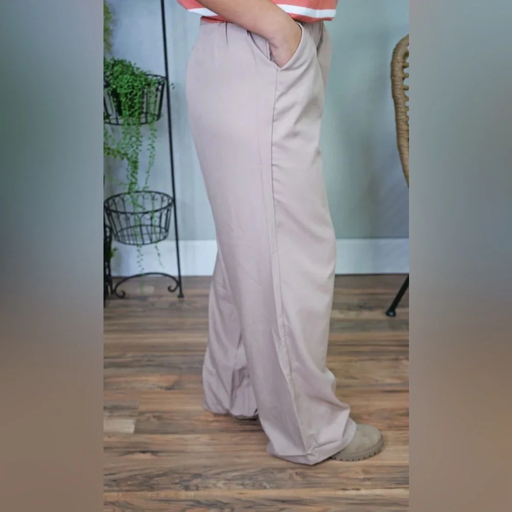 Ee:some Tan Wide Leg Pants.  Sz Large - Picture 4 of 11